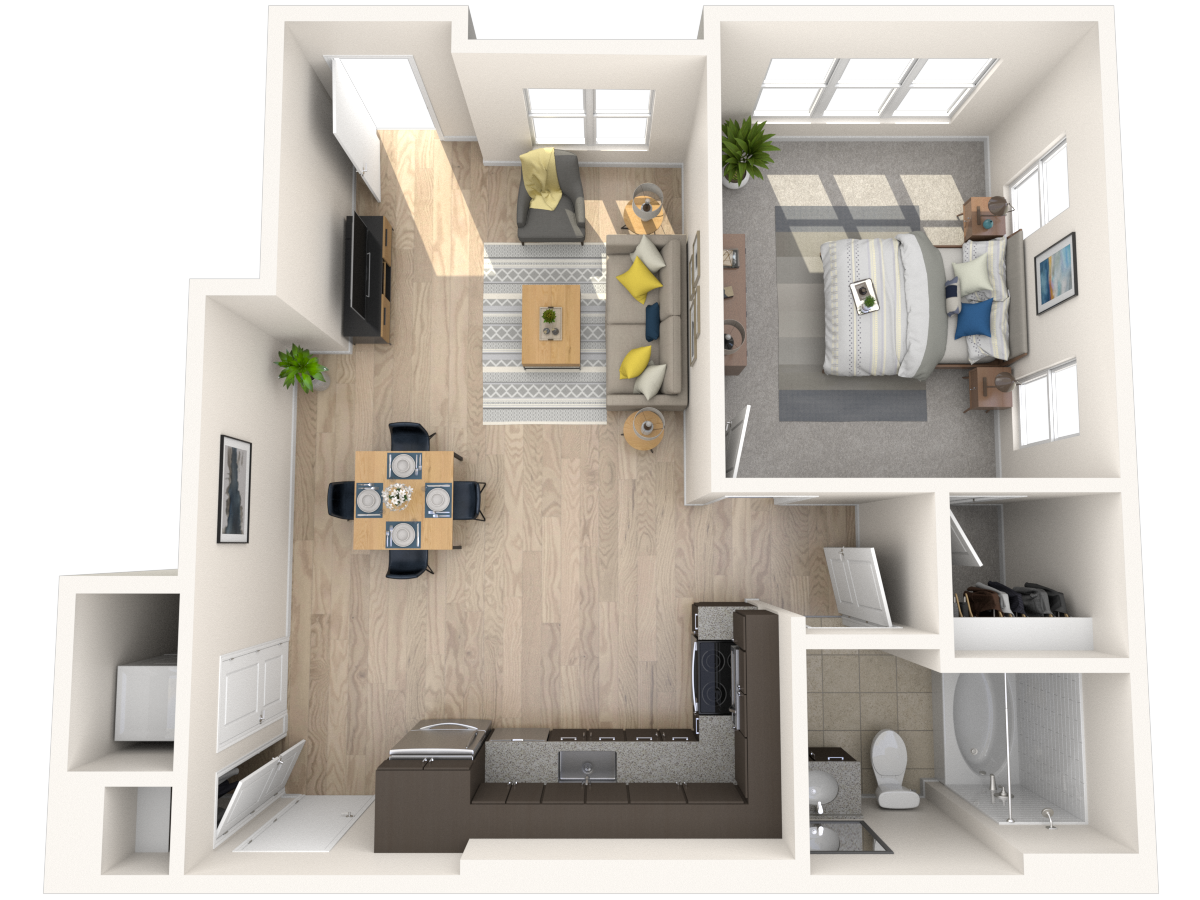 Floor plan for 1 bed, 1 bath, 707 sqft