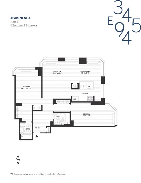 Floor plan for 2 beds, 2 baths, 1275 sqft