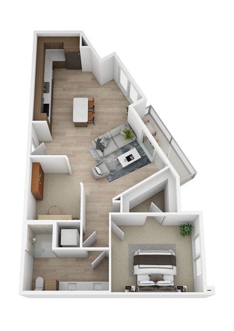 Floor plan for 1 bed, 1 bath, 767 sqft
