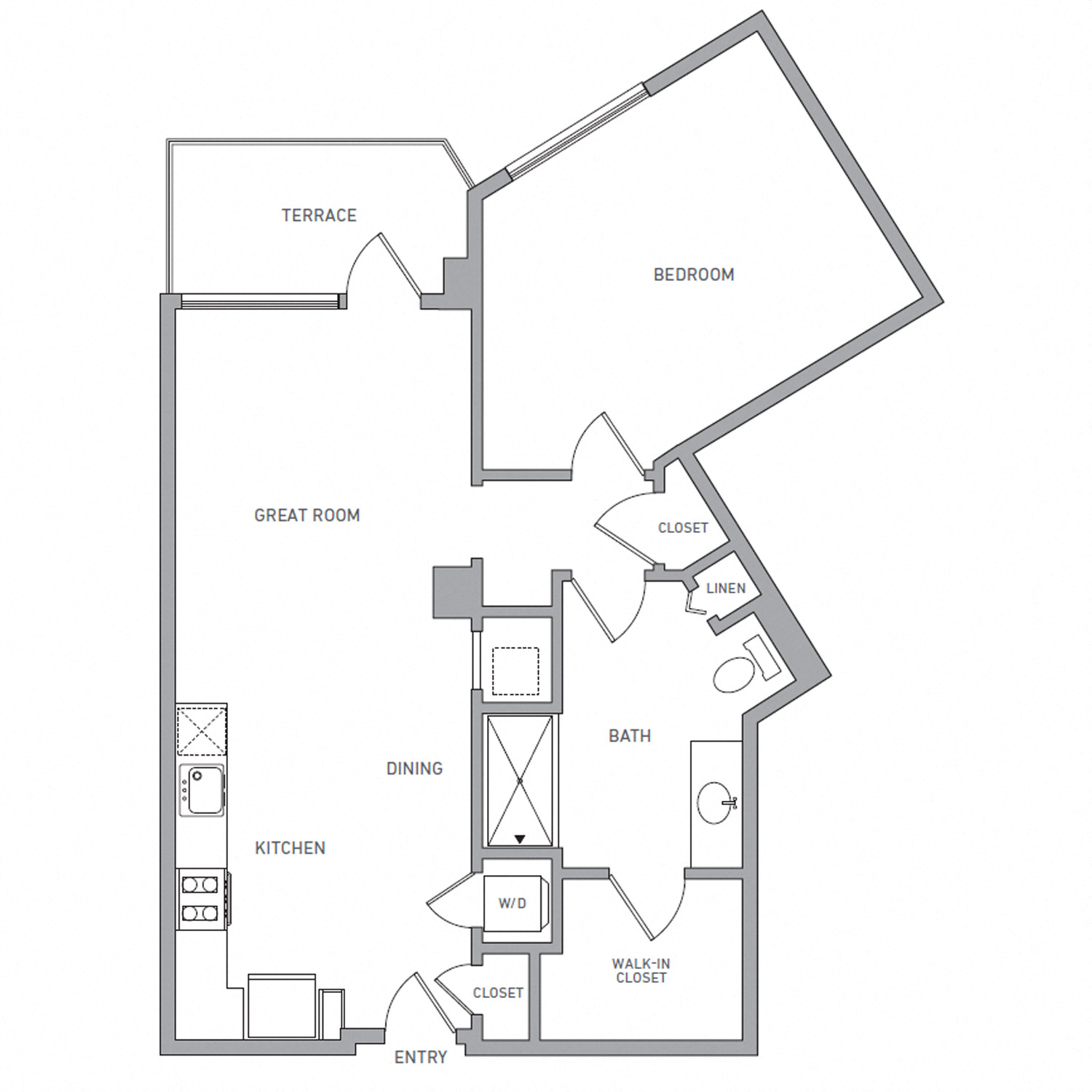 Floor plan for 1 bed, 1 bath, 829 sqft