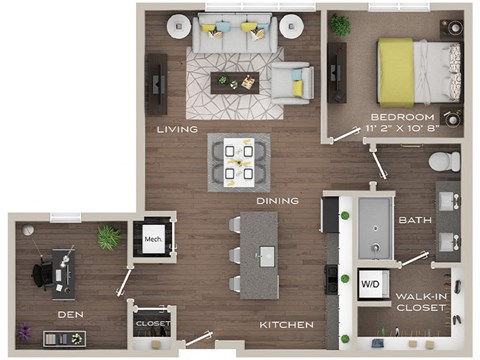 Floor plan for 1 bed, 1 bath, 816 sqft