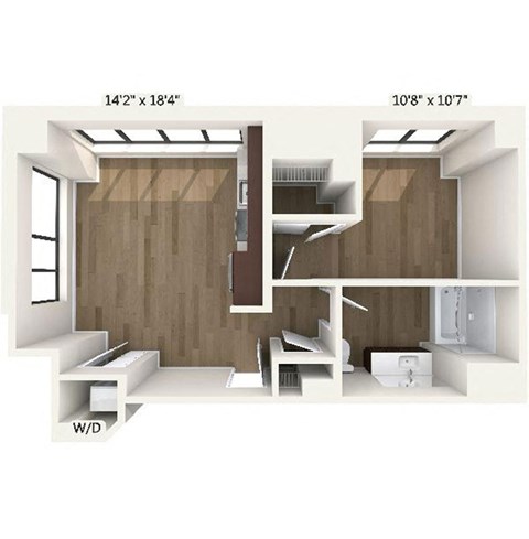 Floor plan for 1 bed, 1 bath, 719 sqft