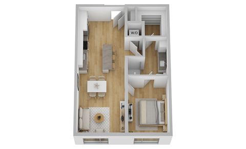 Floor plan for 1 bed, 1 bath, 714 sqft