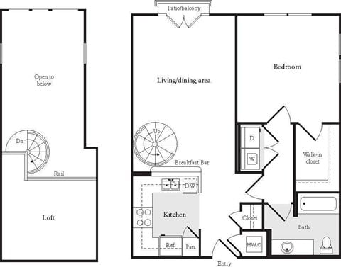 Floor plan for 1 bed, 1 bath, 915 sqft