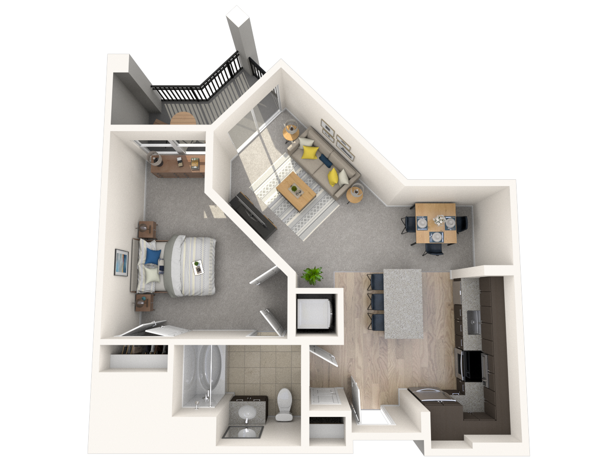 Floor plan for 1 bed, 1 bath, 710 sqft
