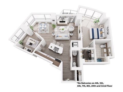 Floor plan for 1 bed, 1 bath, 1110 sqft