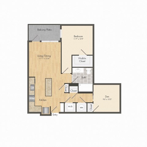 Floor plan for 1 bed, 1 bath, 774 sqft