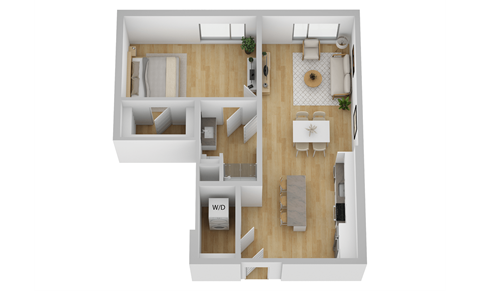 Floor plan for 1 bed, 1 bath, 859 sqft