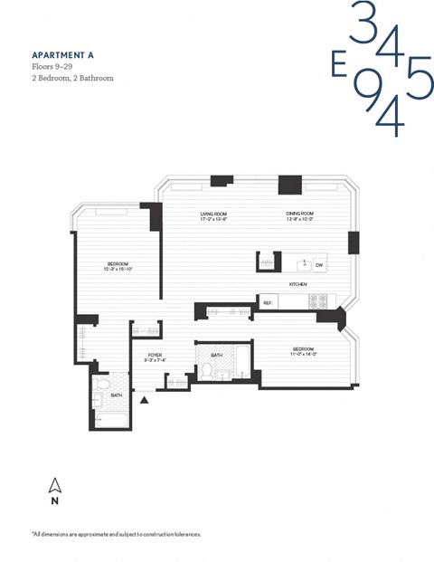 Floor plan for 2 beds, 2 baths, 1191 sqft