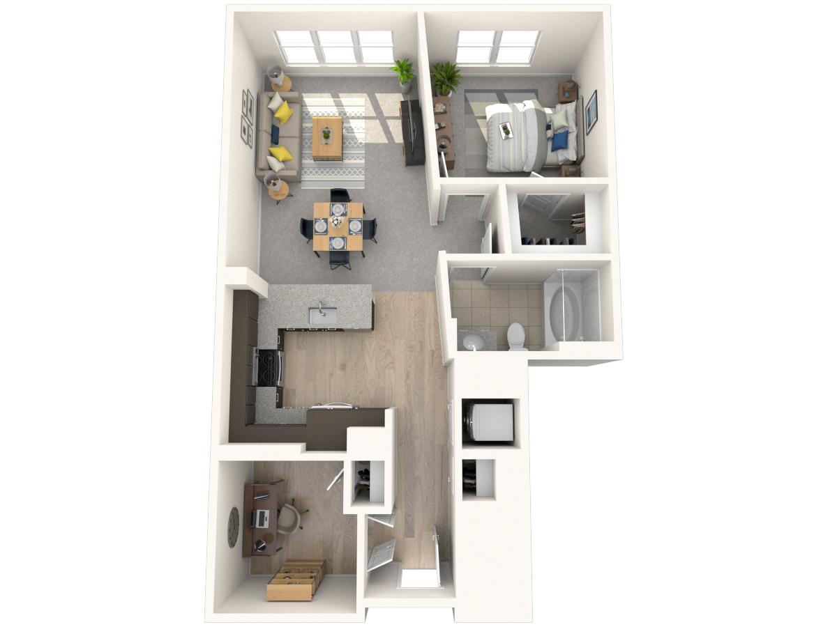 Floor plan for 1 bed, 1 bath, 787 sqft