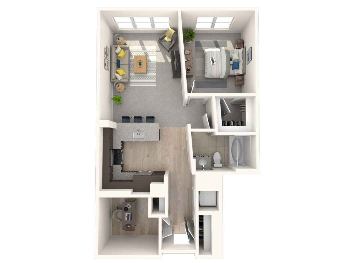 Floor plan for 1 bed, 1 bath, 824 sqft