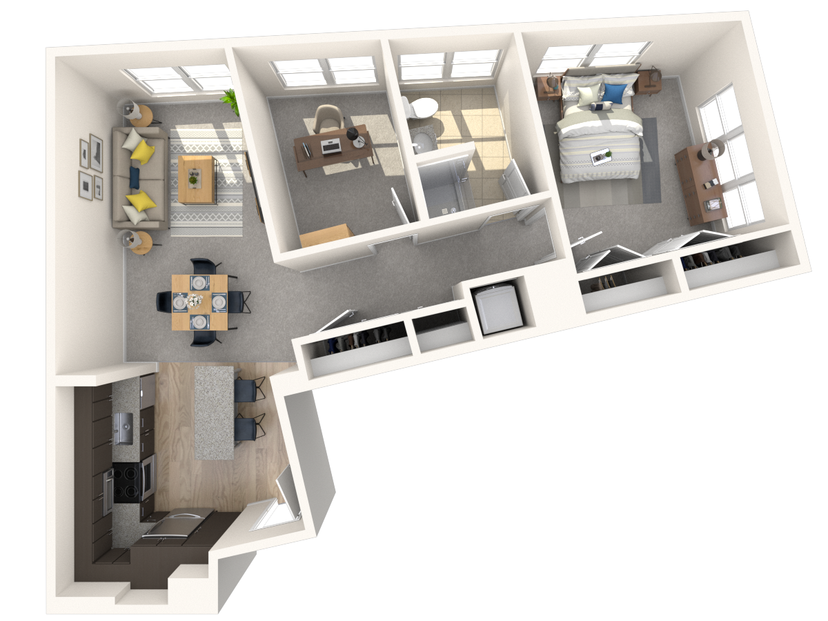 Floor plan for 1 bed, 1 bath, 849 sqft