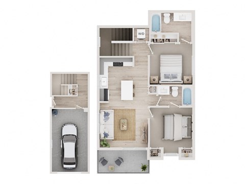 Floor plan for 2 beds, 2 baths, 850 sqft