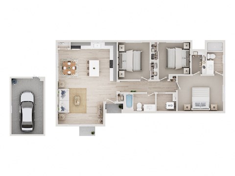 Floor plan for 3 beds, 2 baths, 1199 sqft