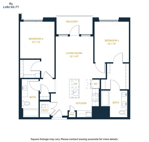 Floor plan for 2 beds, 2 baths, 1060 sqft