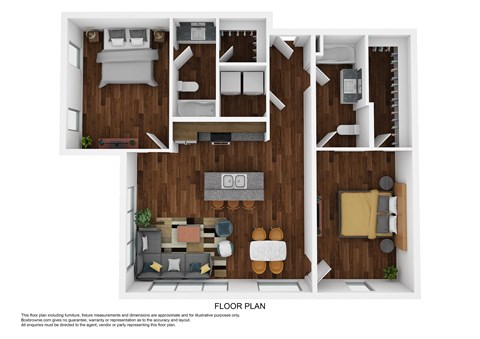 Floor plan for 2 beds, 2 baths, 1105 sqft