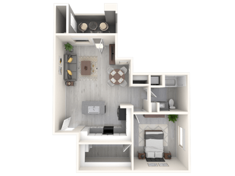 Floor plan for 1 bed, 1 bath, 745 sqft