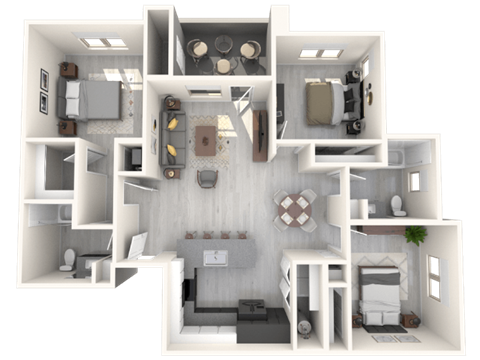 Floor plan for 3 beds, 2 baths, 1251 sqft