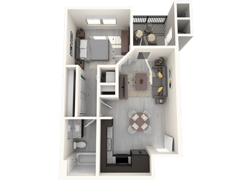 Floor plan for 1 bed, 1 bath, 592 sqft