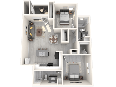 Floor plan for 2 beds, 2 baths, 951 sqft
