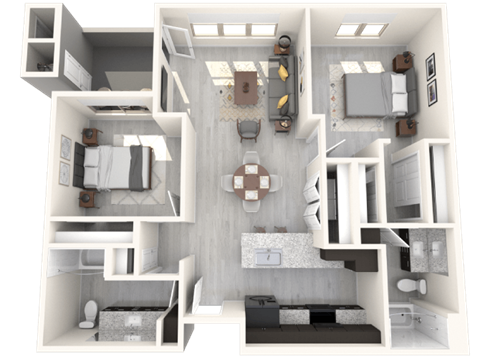 Floor plan for 2 beds, 2 baths, 1043 sqft