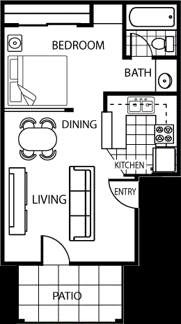 Floor plan for studio, 1 bath, 465 sqft