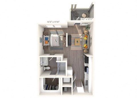 Floor plan for 1 bed, 1 bath, 564 sqft