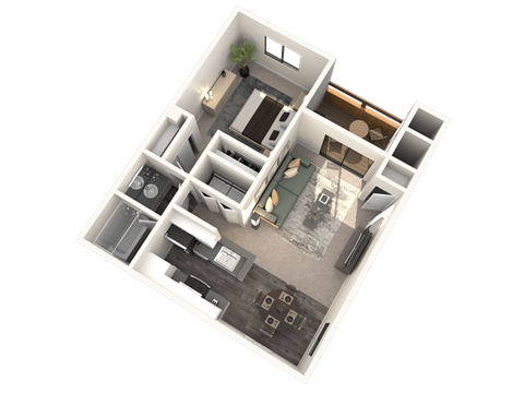 Floor plan for 1 bed, 1 bath, 712 sqft