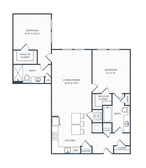 Floor plan for 2 beds, 2 baths, 1044 sqft