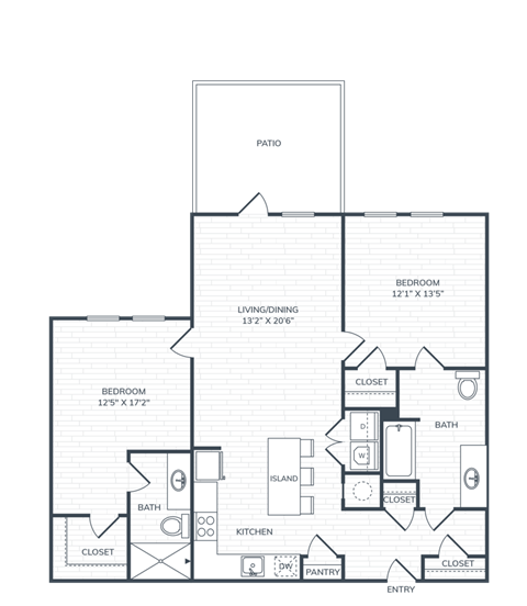 Floor plan for 2 beds, 2 baths, 1067 sqft