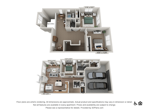 Floor plan for 3 beds, 2.5 baths, 1712 sqft