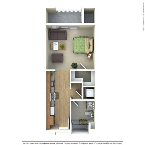 Floor plan for studio, 1 bath, 489 sqft