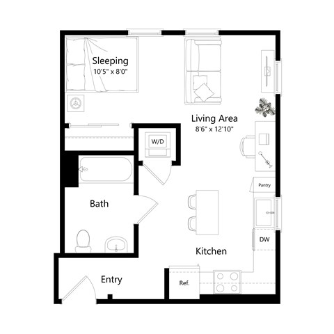 Floor plan for studio, 1 bath, 456 sqft