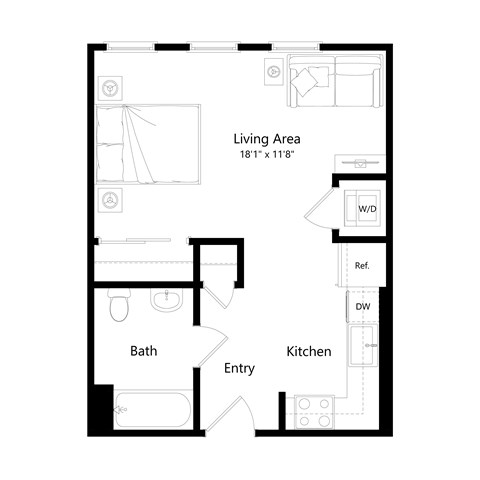 Floor plan for studio, 1 bath, 453 sqft