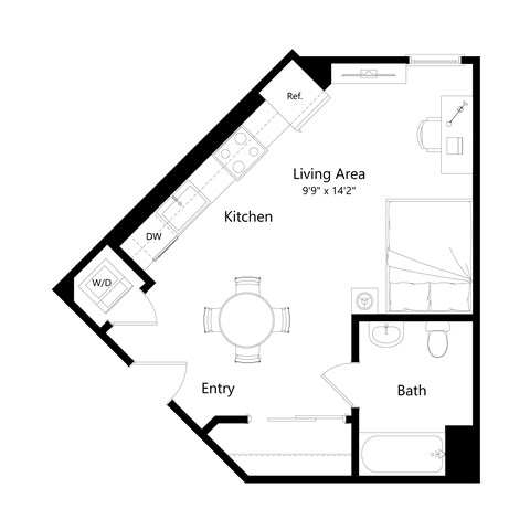 Floor plan for studio, 1 bath, 417 sqft