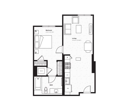Floor plan for 1 bed, 1 bath, 774 sqft