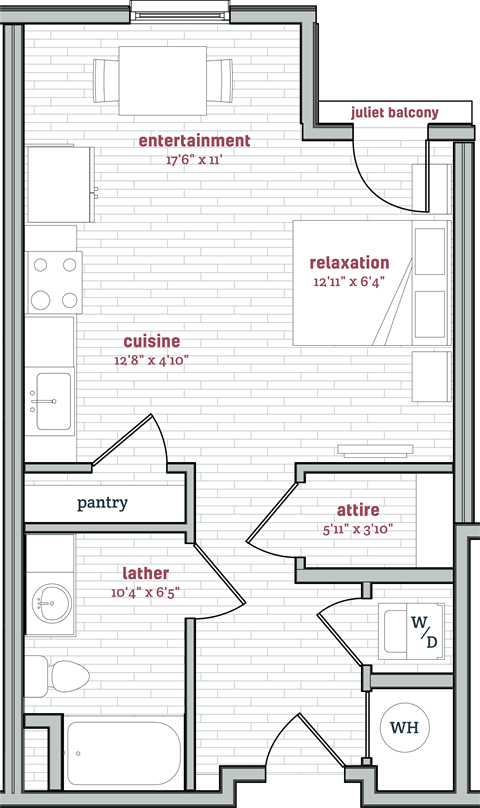 Floor plan for studio, 1 bath, 542 sqft