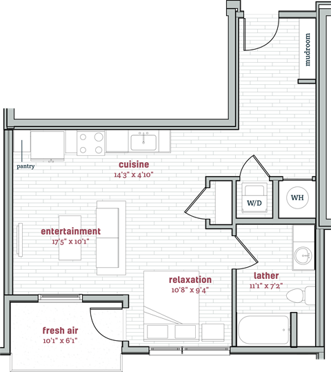 Floor plan for studio, 1 bath, 596 sqft