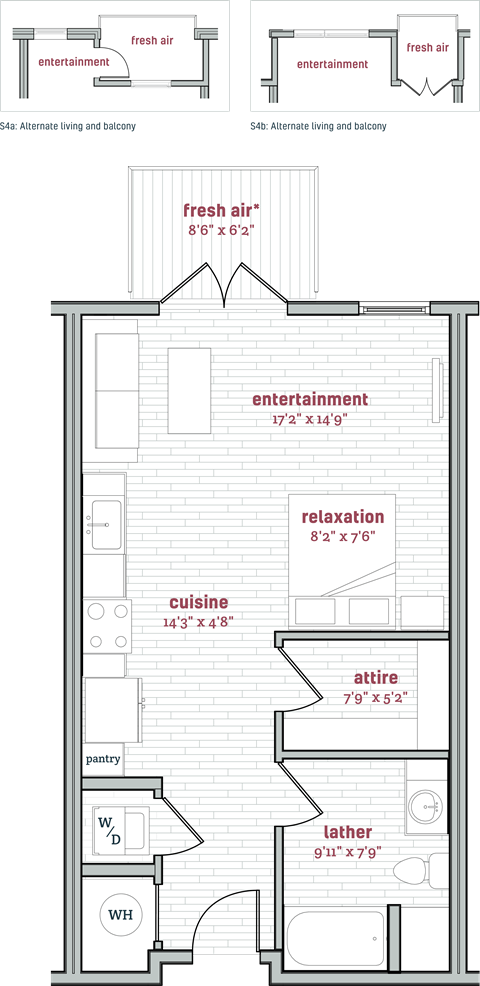 Floor plan for studio, 1 bath, 573 sqft