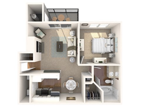Floor plan for 1 bed, 1 bath, 692 sqft