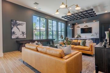 Land O'lakes apartment for rent - A living room with a tan sofa and a wooden floor.