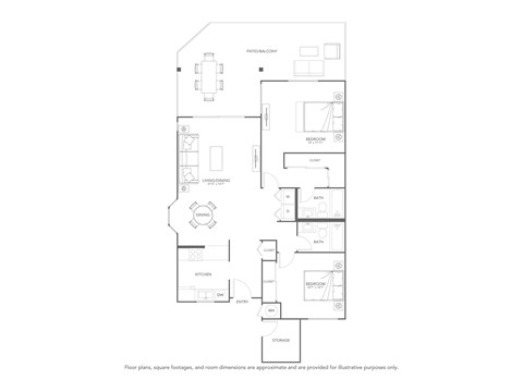 Floor plan for 2 beds, 2 baths, 1095 sqft