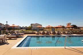 Mckinney apartment for rent - A pool with a slide and sun loungers.