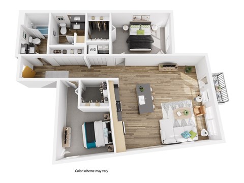 Floor plan for 2 beds, 2 baths, 1105 sqft