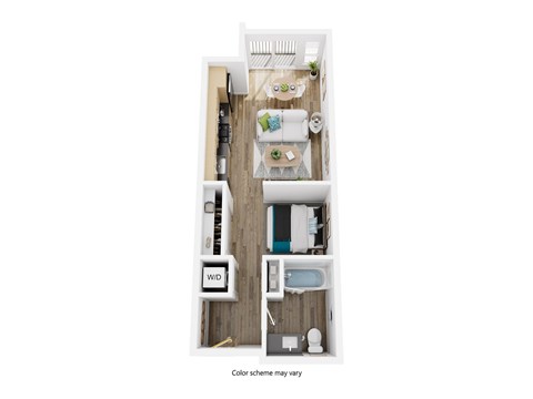 Floor plan for studio, 1 bath, 525 sqft