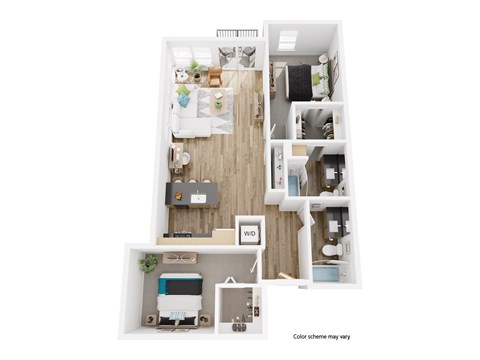 Floor plan for 2 beds, 2 baths, 1030 sqft