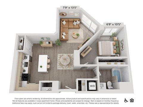 Floor plan for 1 bed, 1 bath, 941 sqft