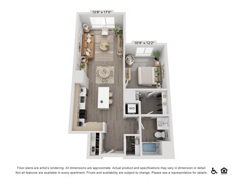Floor plan for 1 bed, 1 bath, 807 sqft
