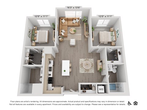 Floor plan for 2 beds, 2 baths, 1026 sqft