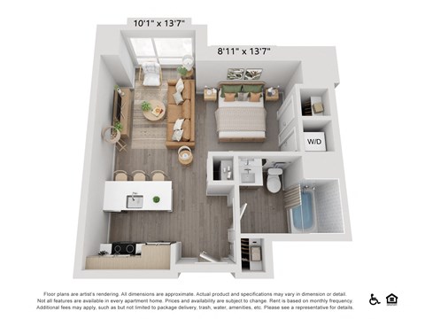 Floor plan for studio, 1 bath, 533 sqft